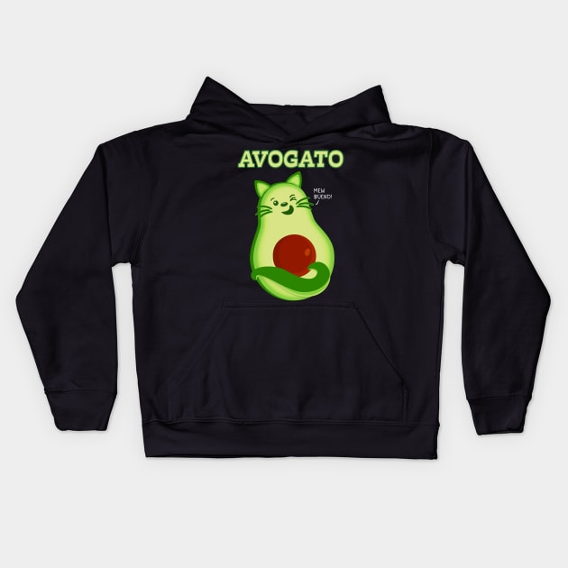 Avocado Keto Kitty Cat Winking At You Kids Hoodie by brodyquixote